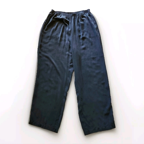 Eileen Fisher Woman Georgette Silk Wide Leg Pants Size 1X Color Black - Picture 2 of 16